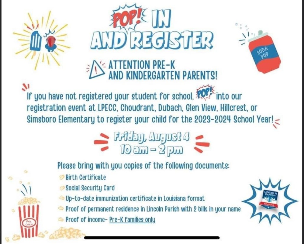 PreK & Kindergarten Registration Day Dubach Elementary School