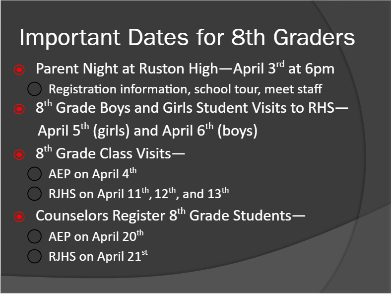 Important Dates for 8th Graders